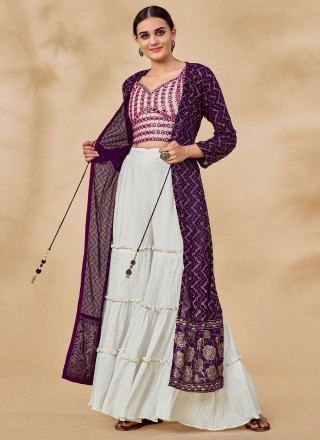 Georgette Sequins Purple Readymade Salwar Suit