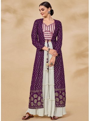 Georgette Sequins Purple Readymade Salwar Suit