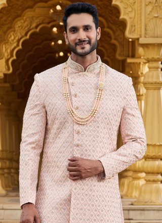 Georgette Sherwani with Machine Embroidery and Thread Work