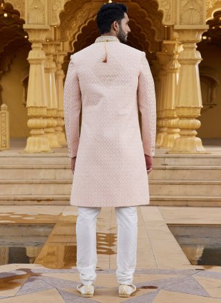 Georgette Sherwani with Machine Embroidery and Thread Work