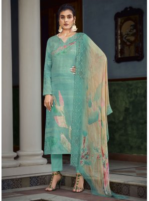 Georgette Straight Salwar Suit in Turquoise