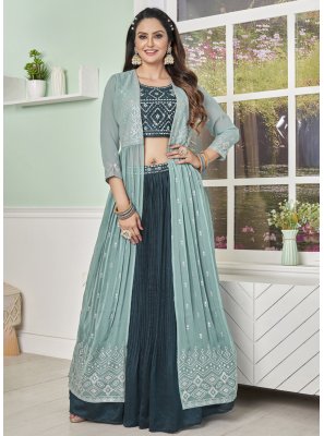 Georgette Teal Readymade Lehenga Choli