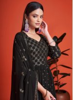 Georgette Thread Work Designer Gown in Black