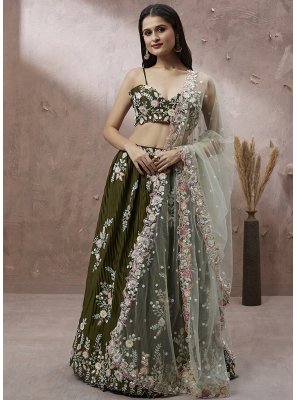 Georgette Thread Work Green A Line Lehenga Choli
