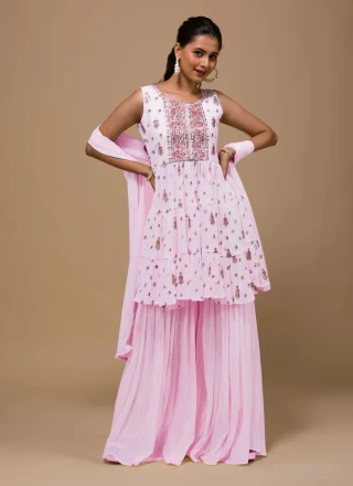 Georgette Thread Work Rose Pink Designer Salwar Kameez