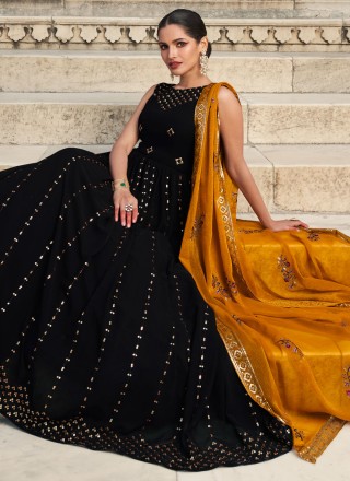 Georgette Trendy Gown in Black