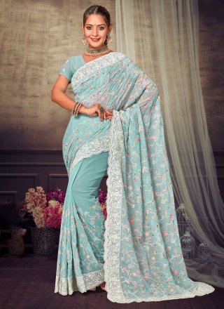 Georgette Trendy Saree with Embroidered Work