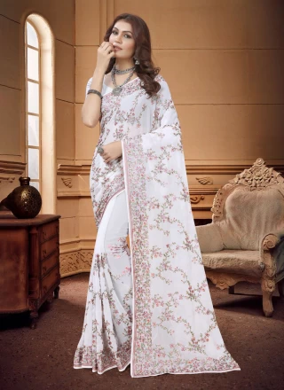Georgette White Contemporary Saree