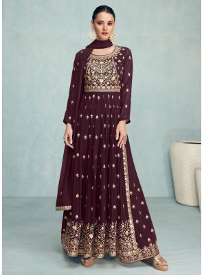 Georgette Wine Readymade Salwar Kameez