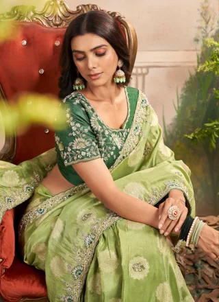 Gleaming Green Silk Trendy Saree