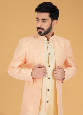 Gold and Multi Colour Embroidered Jacquard Indo Western