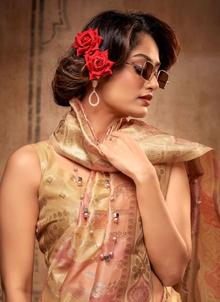Gold and Peach Reception Contemporary Saree