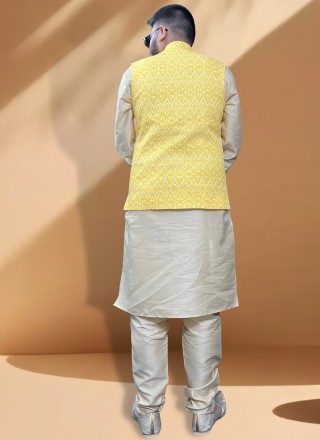 Gold and Yellow Silk Kurta Payjama With Jacket