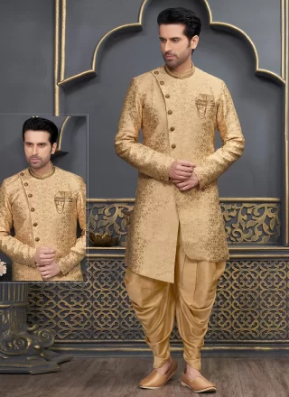 Gold Brocade Indo Western with Fancy Work for Men