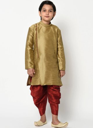 Gold Dupion Silk Plain Work Dhoti Kurta for Casual