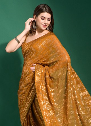 Gold Embroidered Ceremonial Trendy Saree