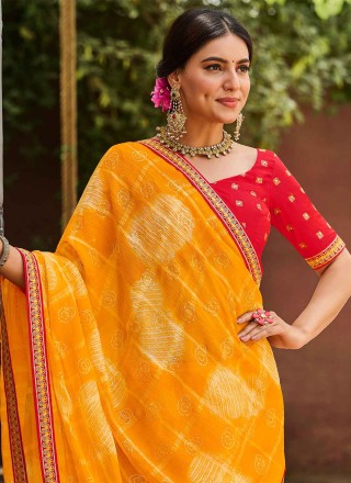 Gold Foil Print Festival Classic Saree