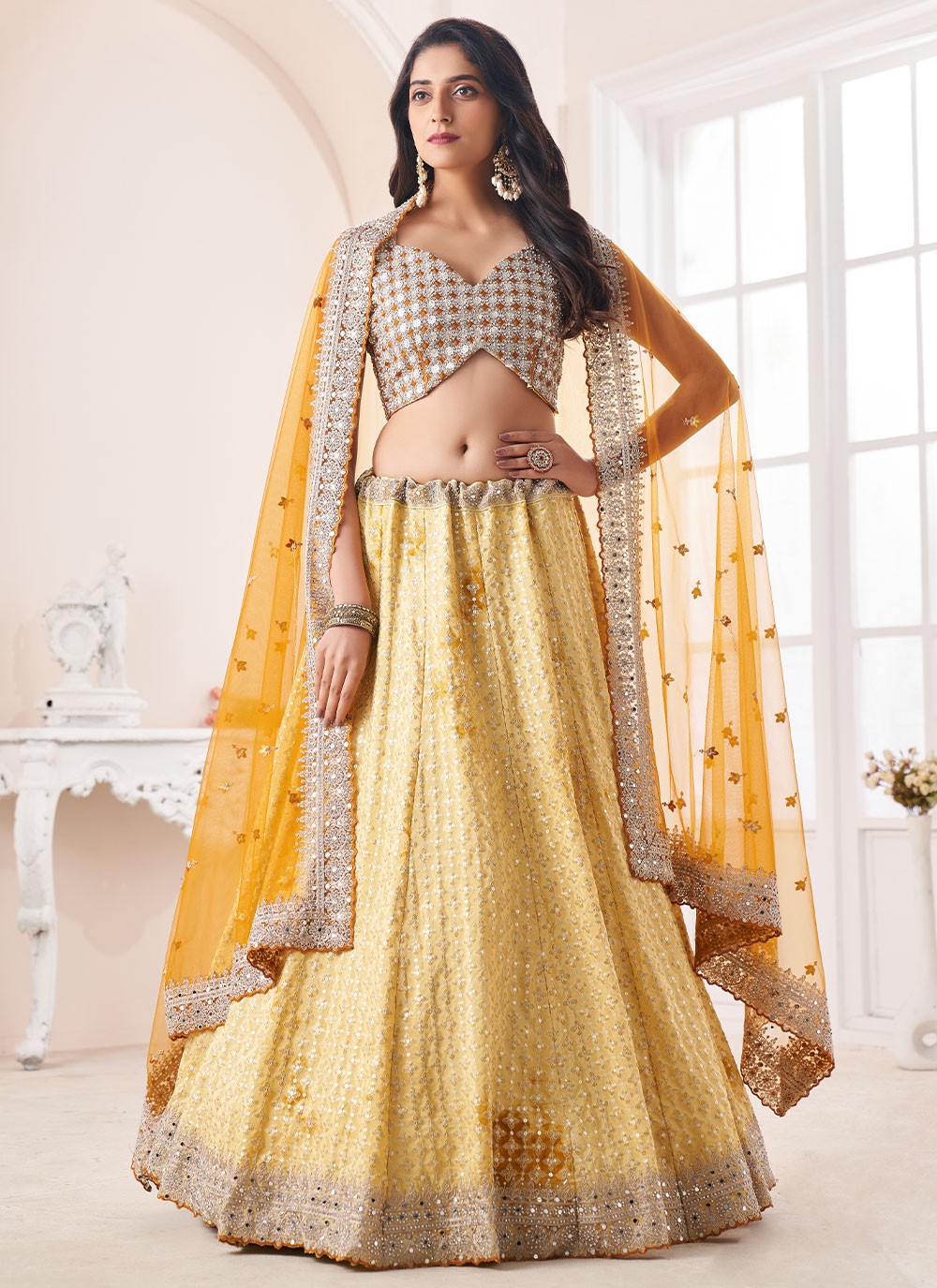 Golden Bridal Indian Dupatta for Lehenga Traditional Chunni Stole Scarves  Sequen Embroidery Net for Lehenga Suit Salwar Kameez for Women - Etsy
