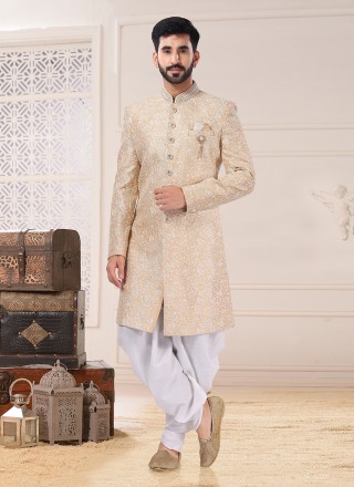 Gold Silk Embroidered Indo Western Sherwani