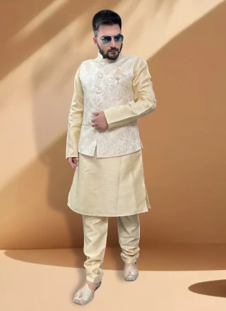 Gold Silk Kurta Payjama With Jacket