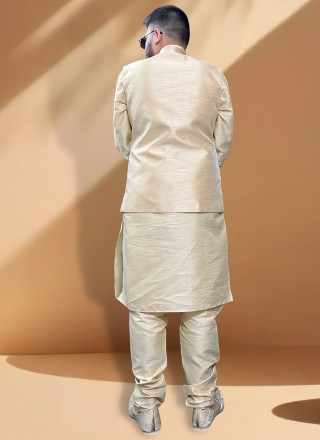 Gold Silk Mehndi Kurta Payjama With Jacket