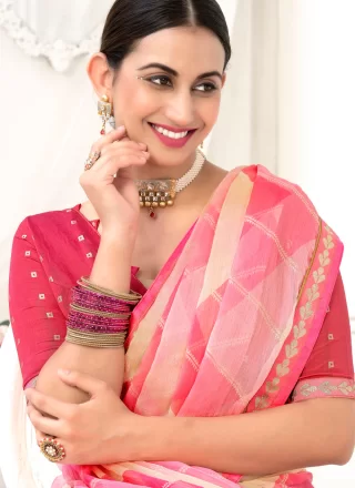 Gota and Lace Work Chiffon Trendy Saree In Pink for Casual