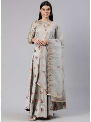 Gown  Embroidered Banarasi Jacquard in Grey