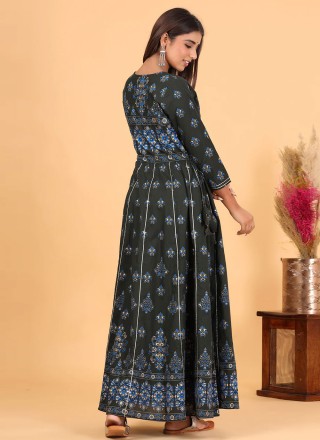 Gown  Printed Cotton in Green
