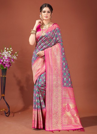 Green and Magenta Patola Silk  Traditional Designer Saree