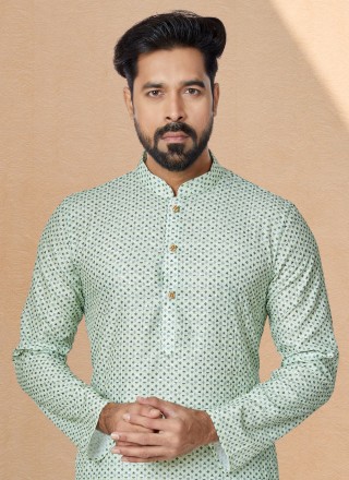 Green and Multi Colour Mehndi Fancy Fabric Kurta Pyjama