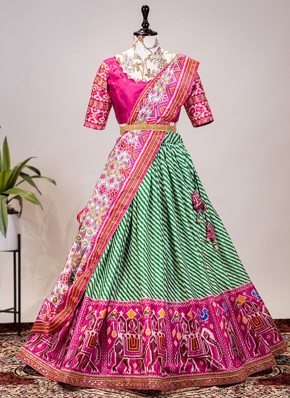 Green and Pink Chinon Sangeet Trendy Lehenga Choli