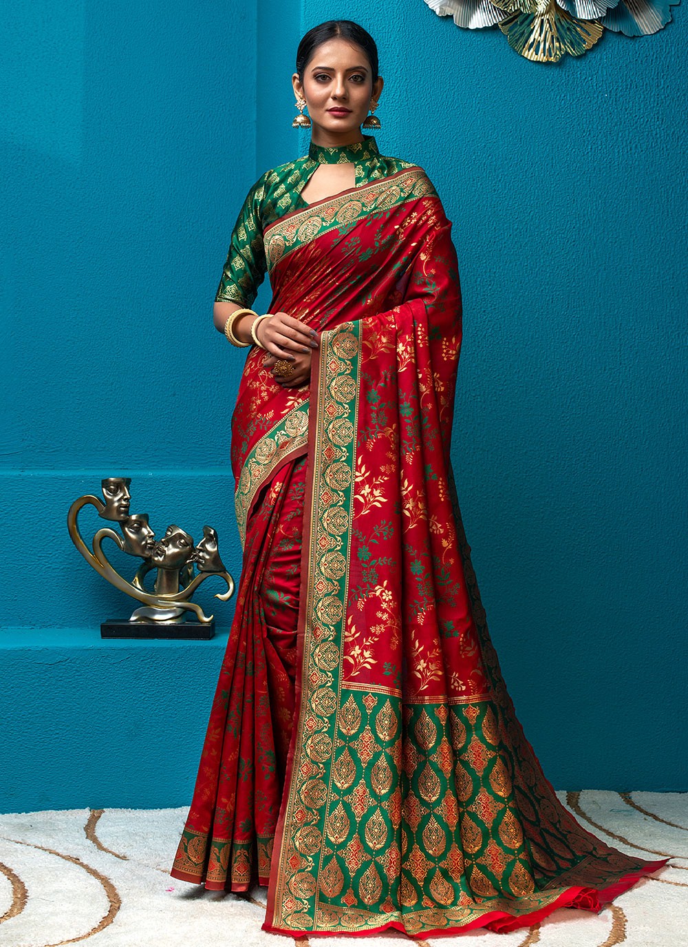 Buy Online Green and Red Color Classic Saree 249243