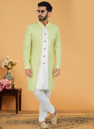 Green and White Engagement Indo Western