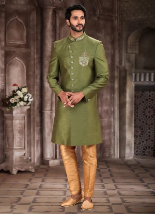 Green Art Silk Festival Indo Western Sherwani