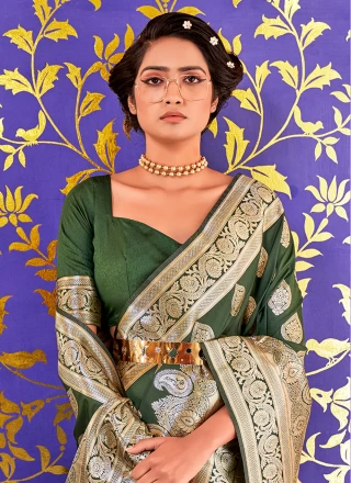 Green Banarasi Silk Ceremonial Classic Saree