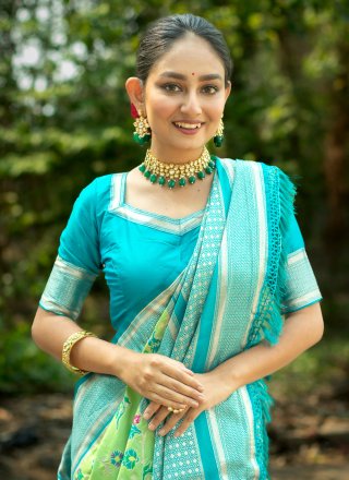 Green Banarasi Silk Classic Sari with Woven Work