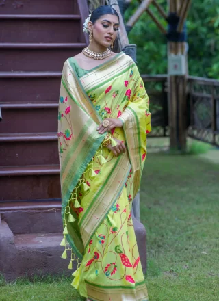 Green Banarasi Silk Designer Sari with Woven Work for Women