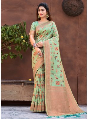 Green Banarasi Silk Engagement Traditional Saree