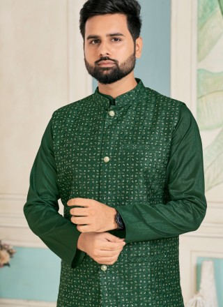 Green Banglori Silk Festival Kurta Payjama With Jacket