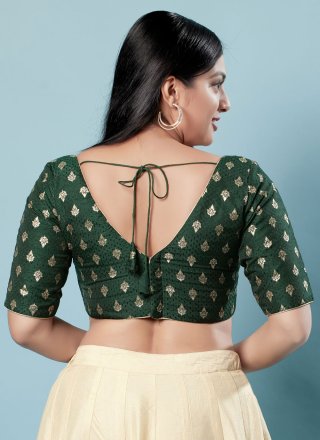Green Brocade Designer Blouse with Jacquard Work for Women