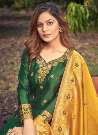 Green Ceremonial Banarasi Silk Salwar Suit
