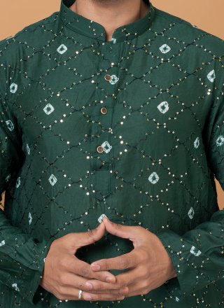Green Chanderi Embroidered Work Kurta Pyjama for Men