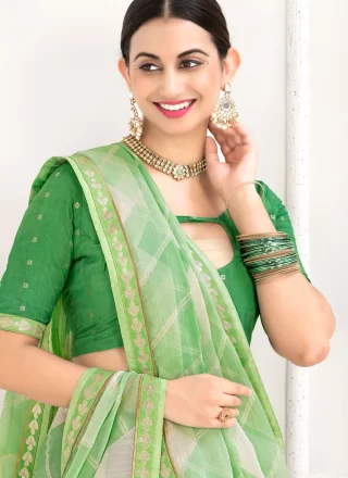 Green Chiffon Contemporary Saree with Gota and Lace Work for Casual