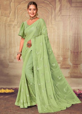 Chiffon Trendy Saree In Green