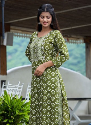 Green Cotton Designer Kurti