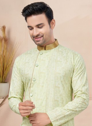 Green Cotton Lace Work Indo Western