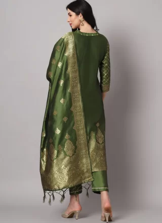 Green Cotton Silk Pant Style Suit
