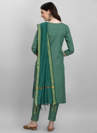 Green Cotton Silk Salwar Suit with Embroidered Work for Women