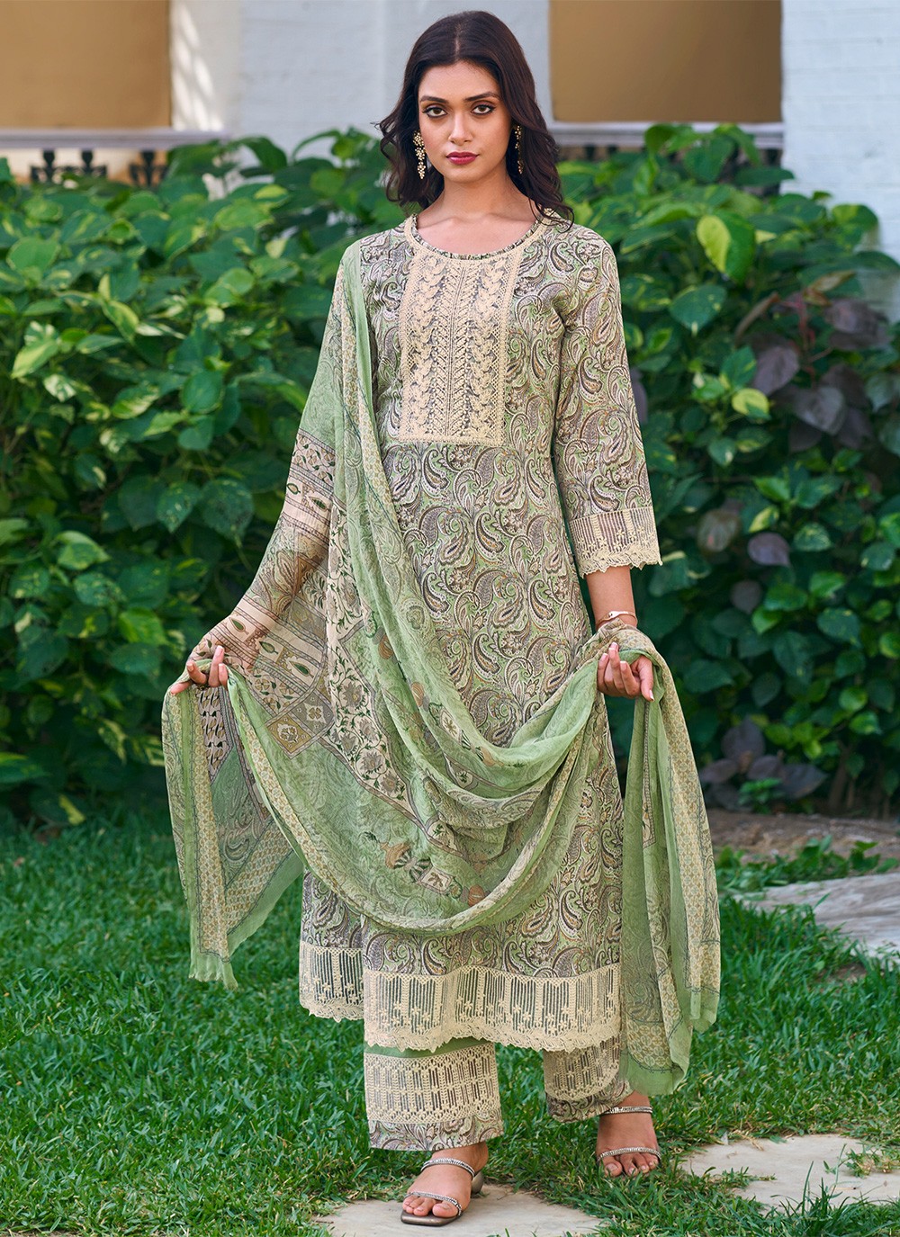 Green Digital Print Cotton Salwar Suit
