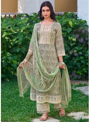 Green Digital Print Cotton Salwar Suit